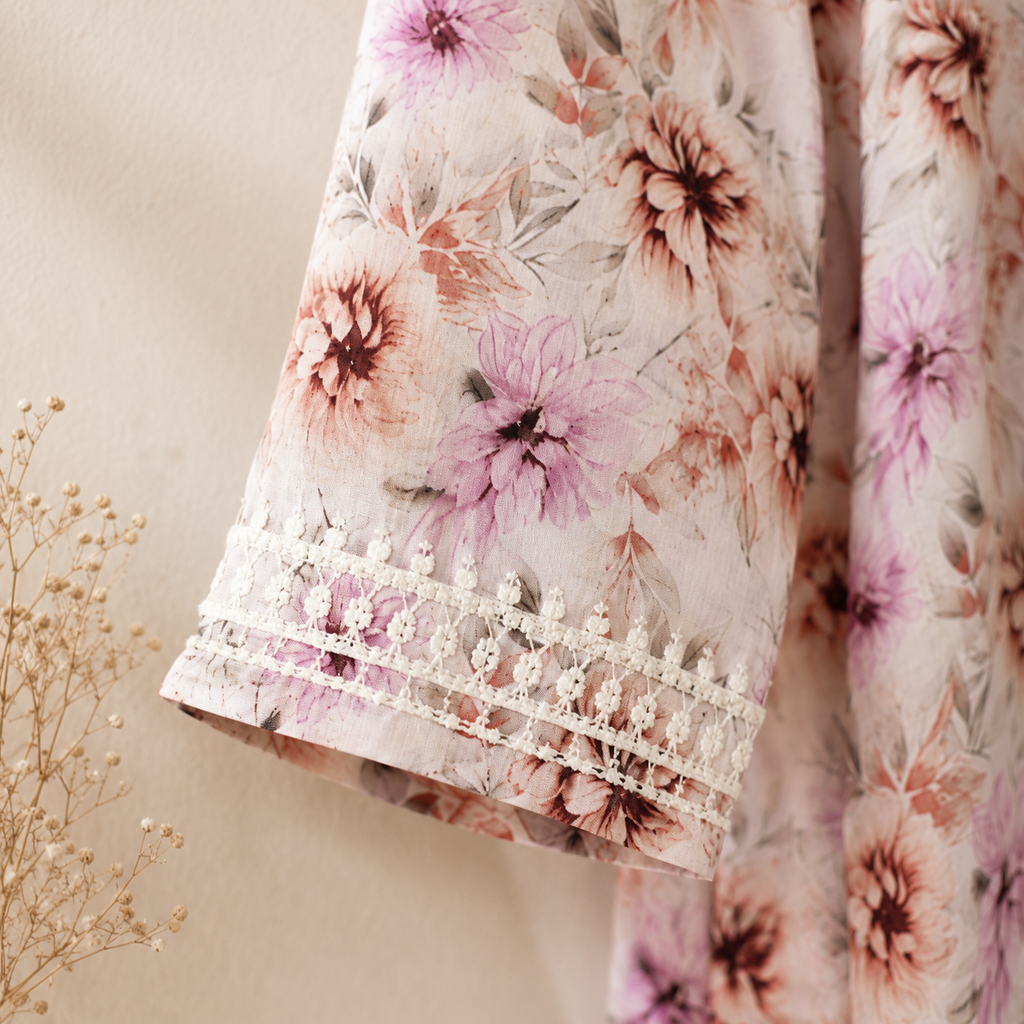 Mal Cotton Digital Print Chikankari Long Kurti