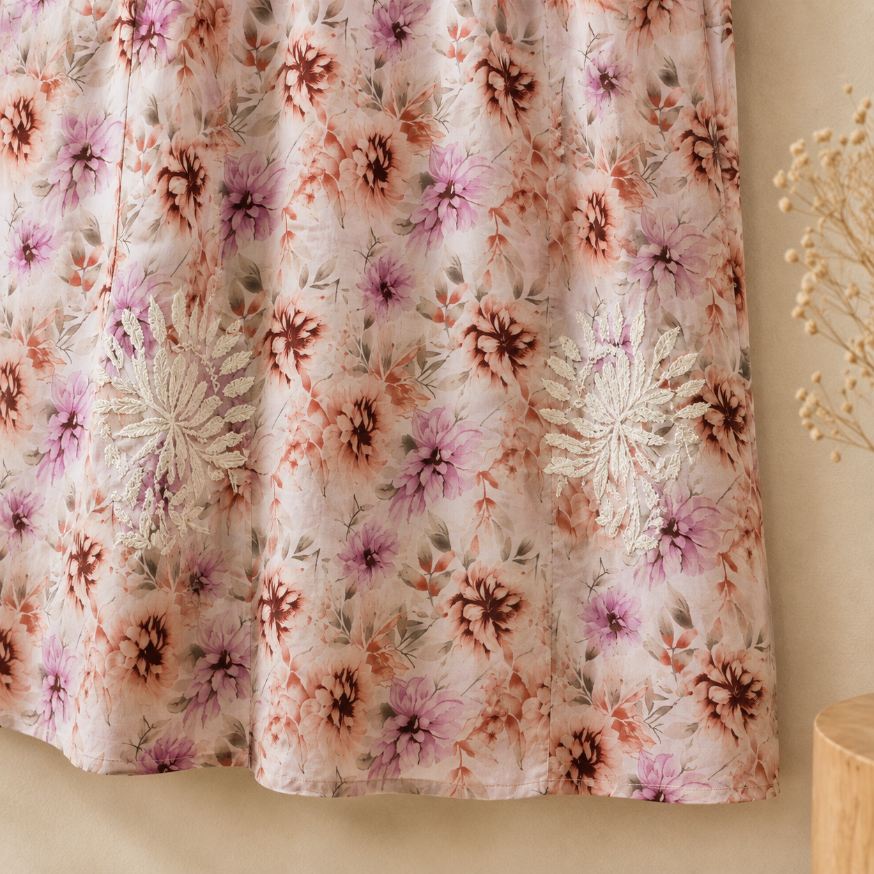 Mal Cotton Digital Print Chikankari Long Kurti