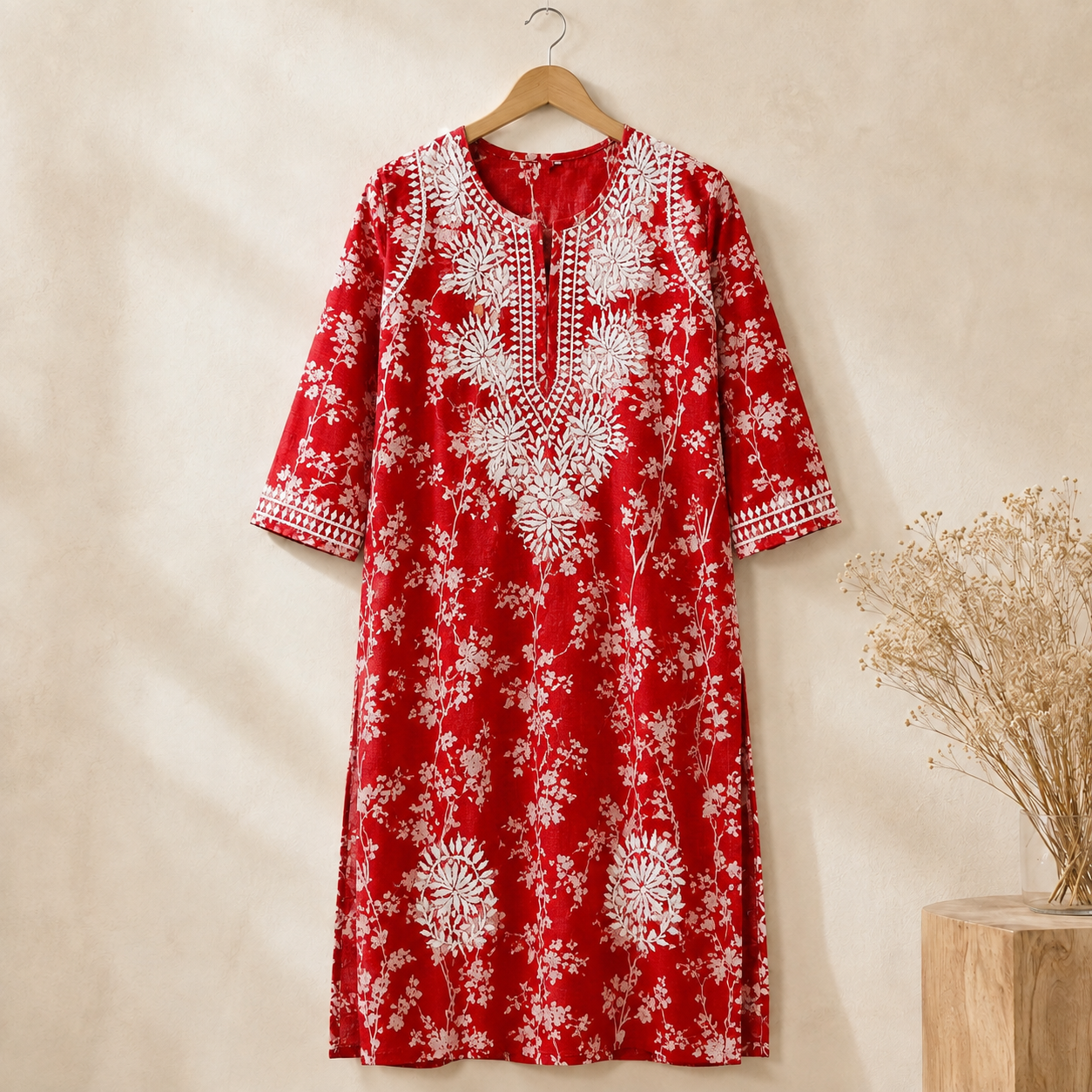 Mal Cotton Digital Print Chikankari Long Kurti