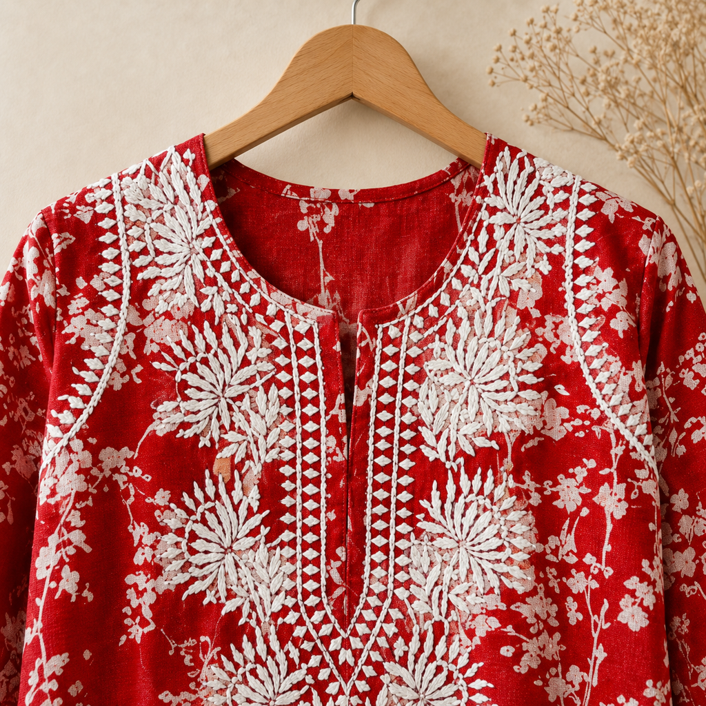 Mal Cotton Digital Print Chikankari Long Kurti