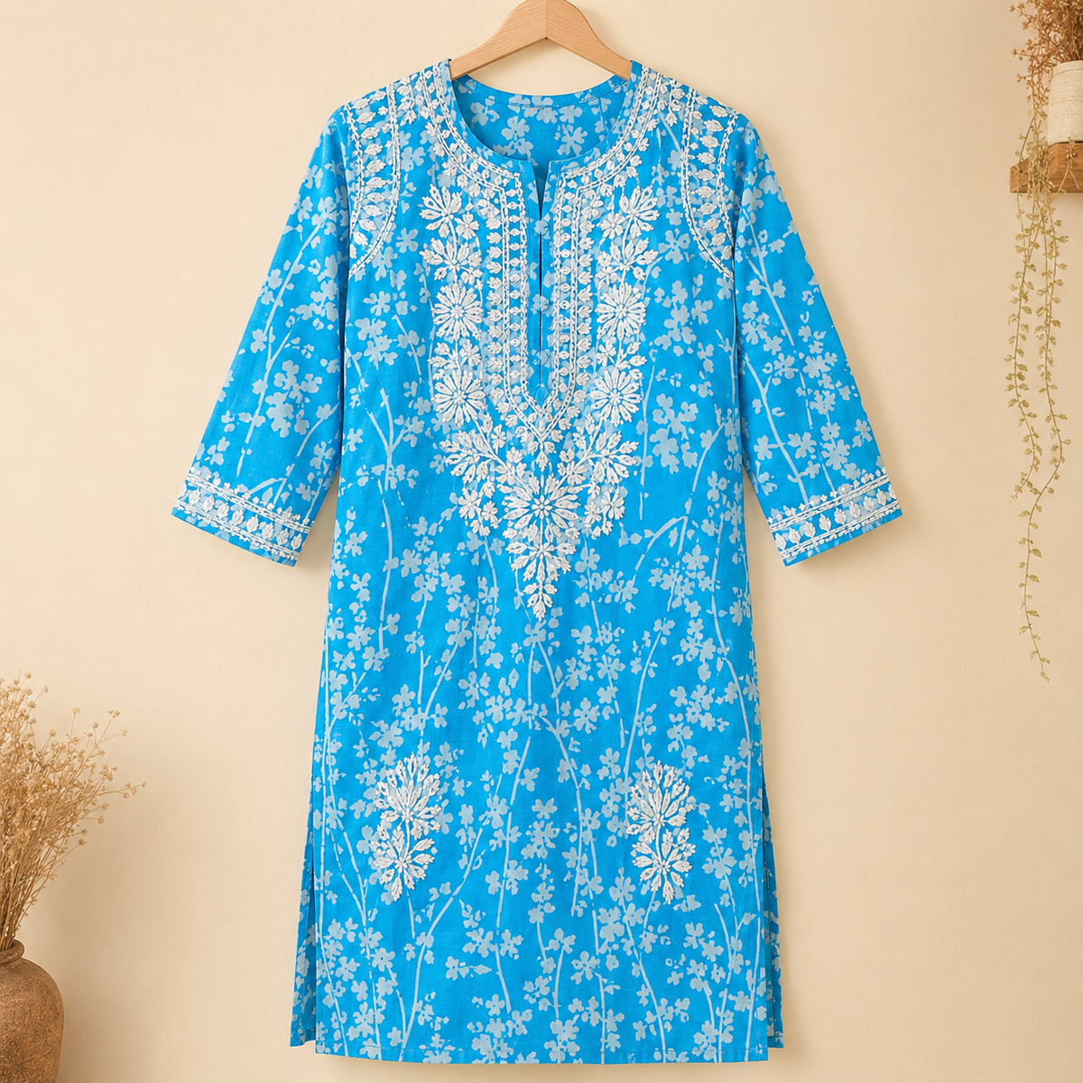 Mal Cotton Digital Print Chikankari Long Kurti