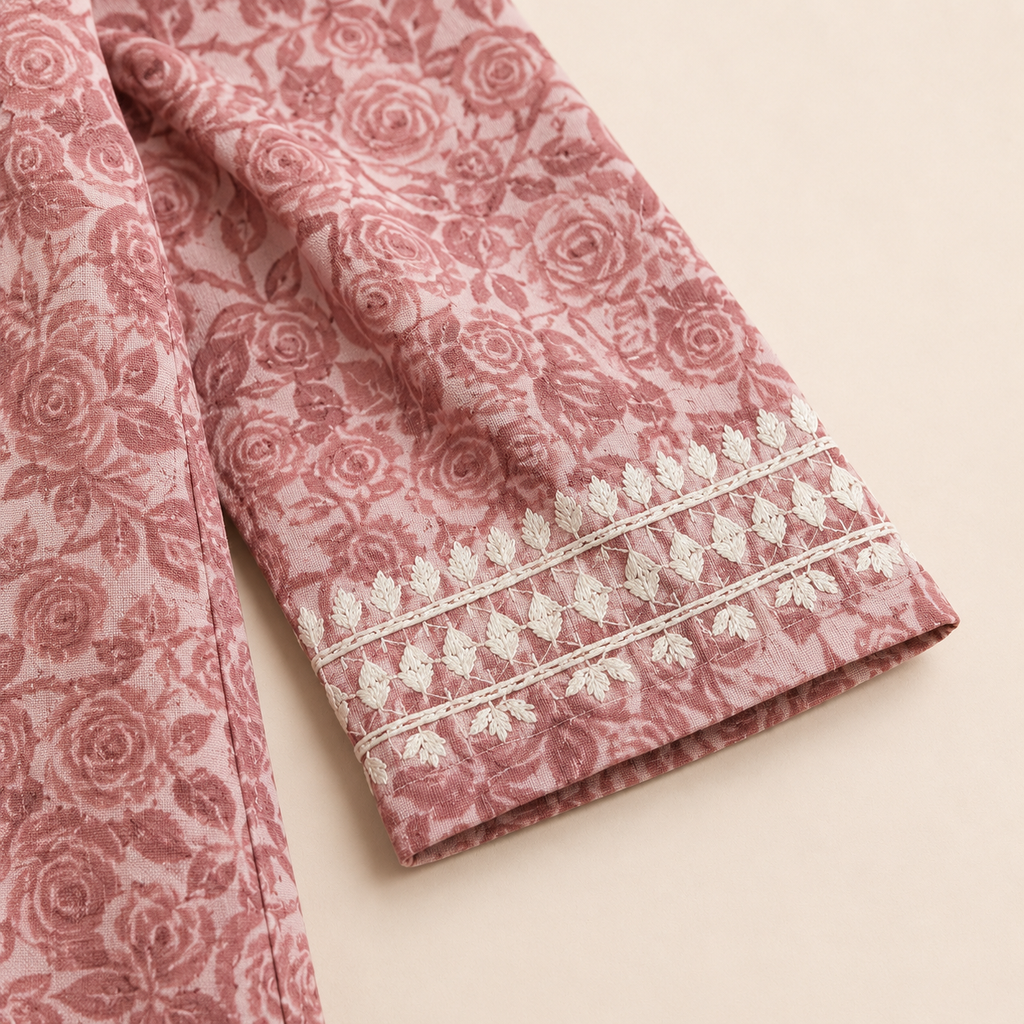 Mal Cotton Digital Print Chikankari Long Kurti