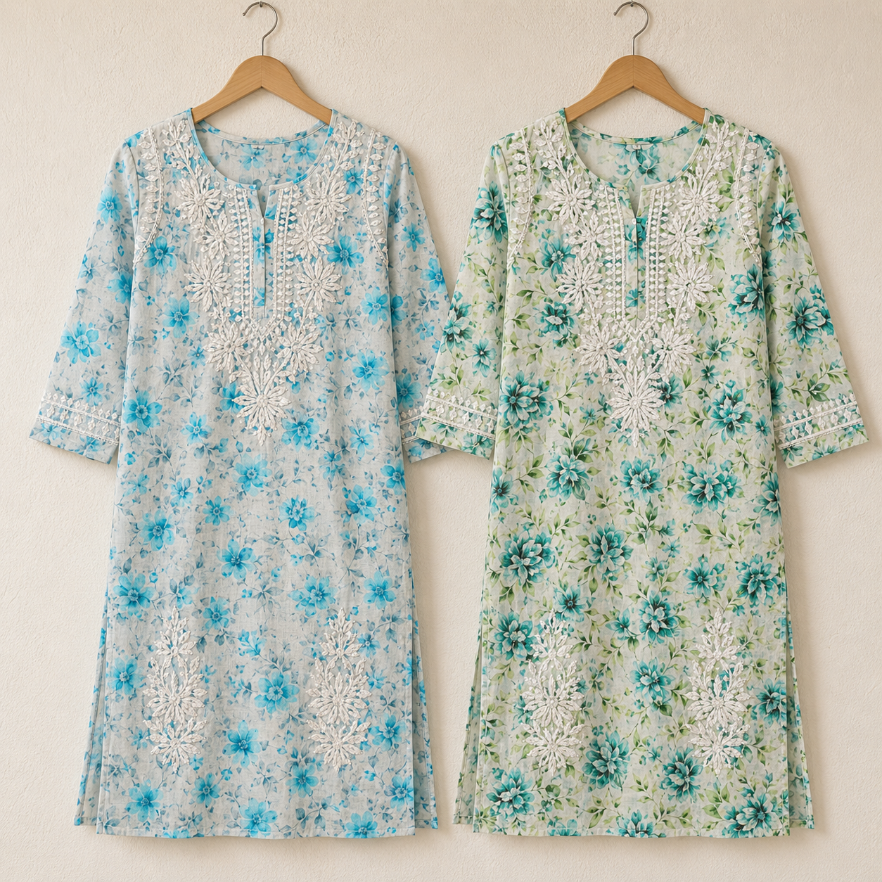Mal Cotton Digital print Chikankari Long Kurta