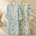 Mal Cotton Digital print Chikankari Long Kurta