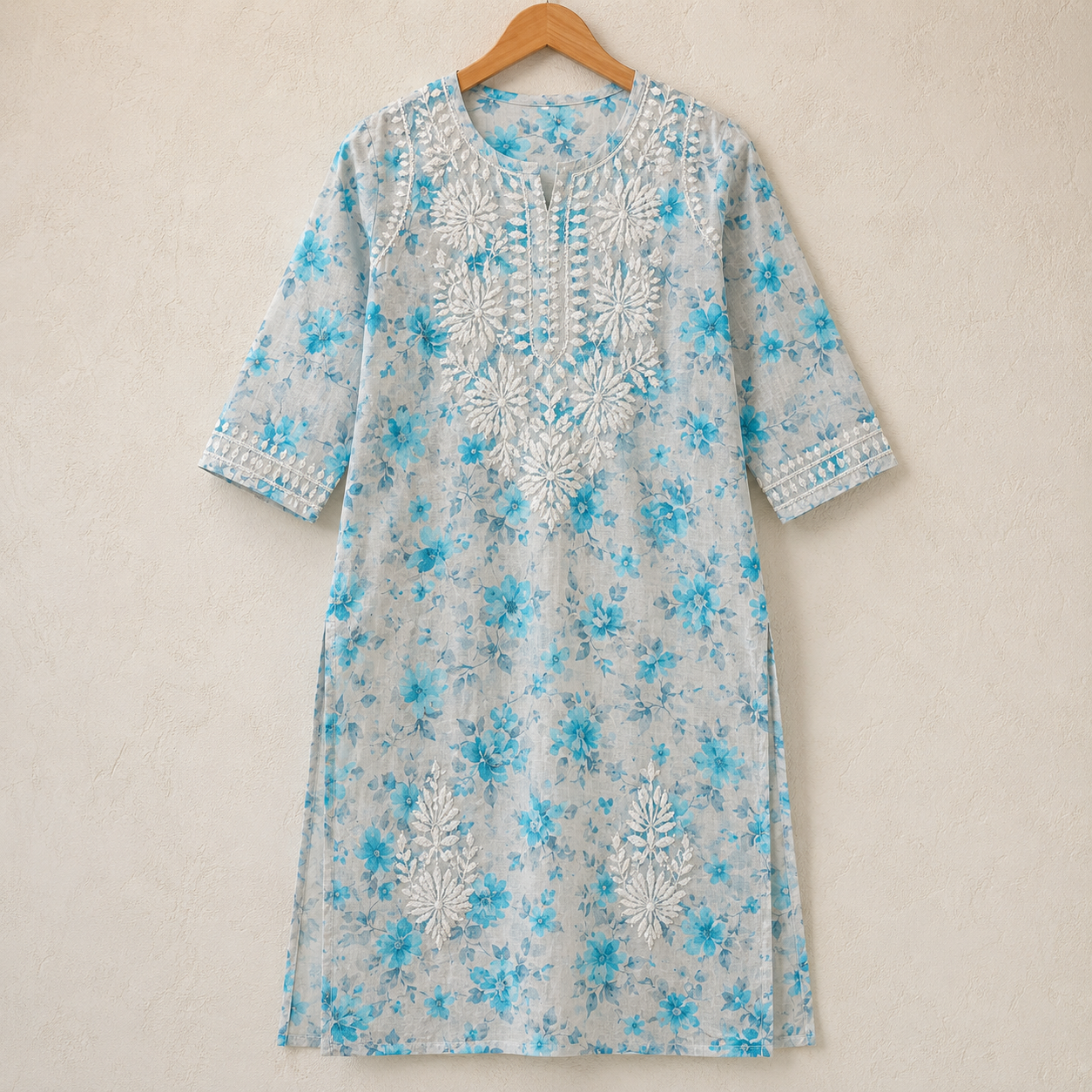 Mal Cotton Digital print Chikankari Long Kurta