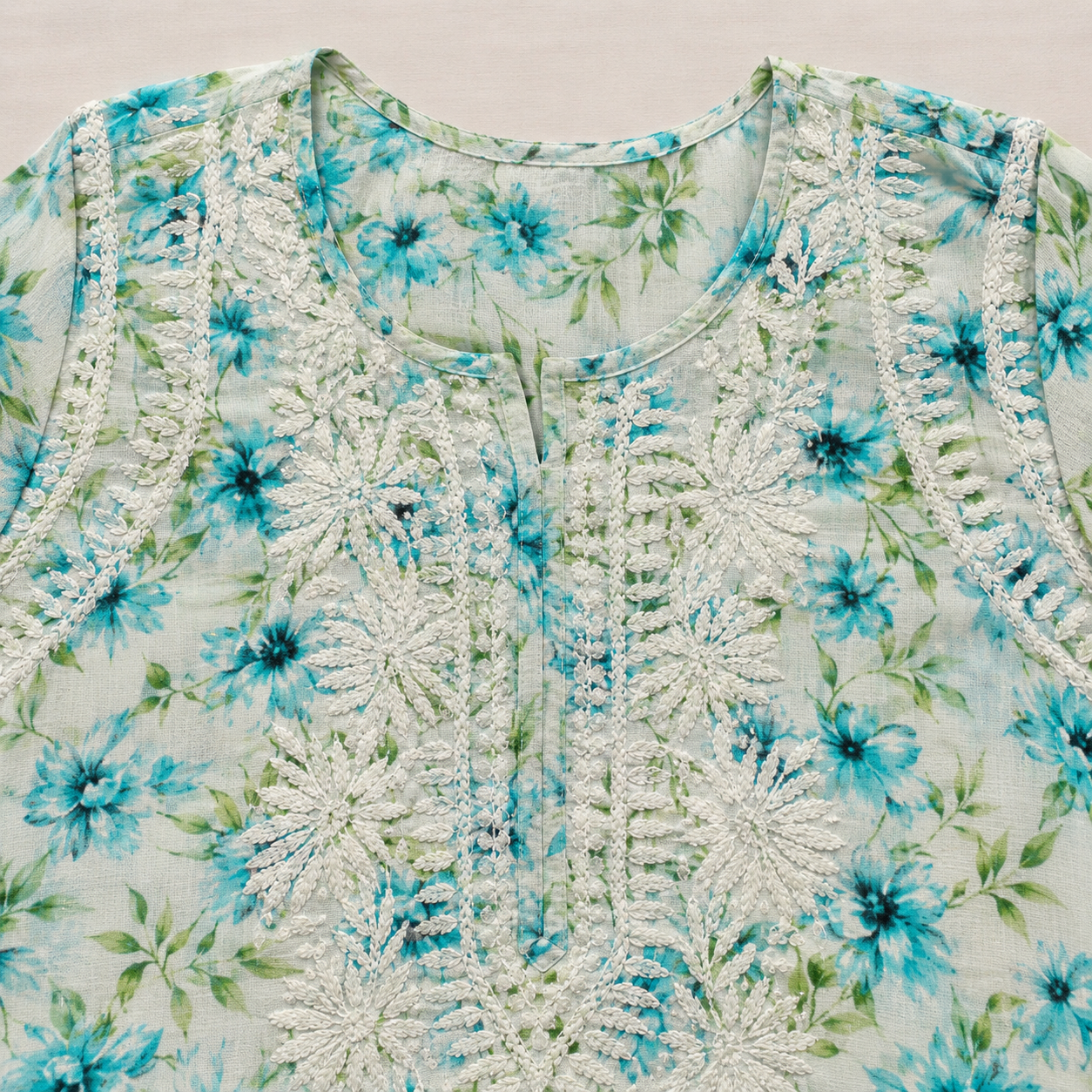 Mal Cotton Digital print Chikankari Long Kurta
