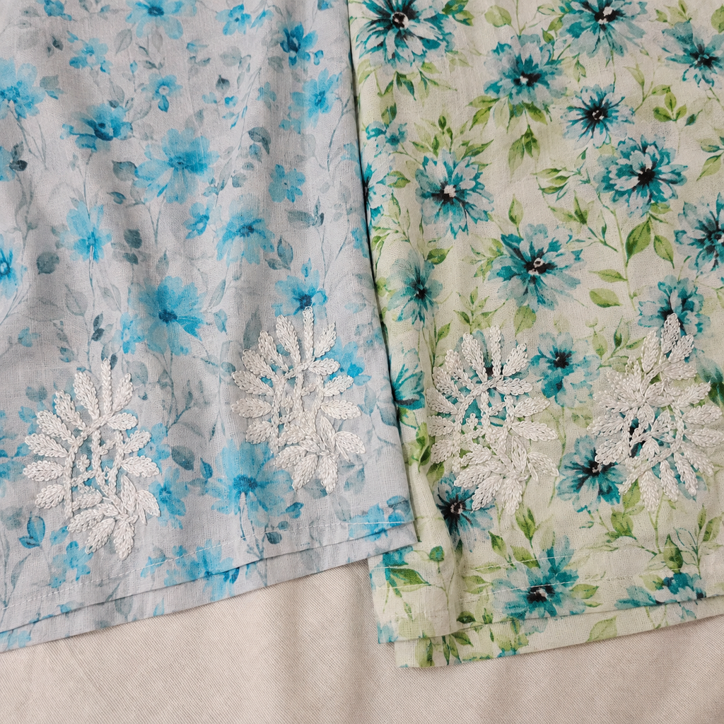 Mal Cotton Digital print Chikankari Long Kurta