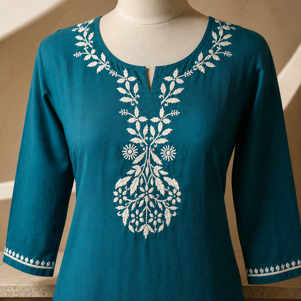 Heavy Rayon Long Chikan Palazzo Kurti Set
