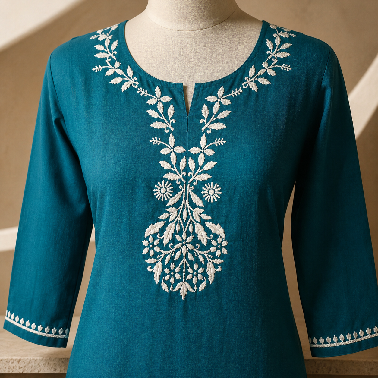 Heavy Rayon Long Chikan Palazzo Kurti Set