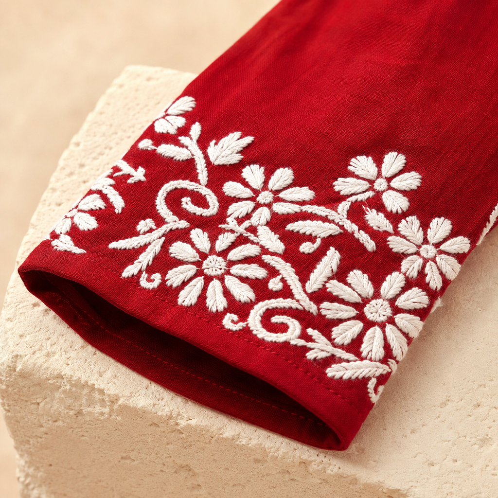 Heavy Rayon Maroon Chikankari Kurti