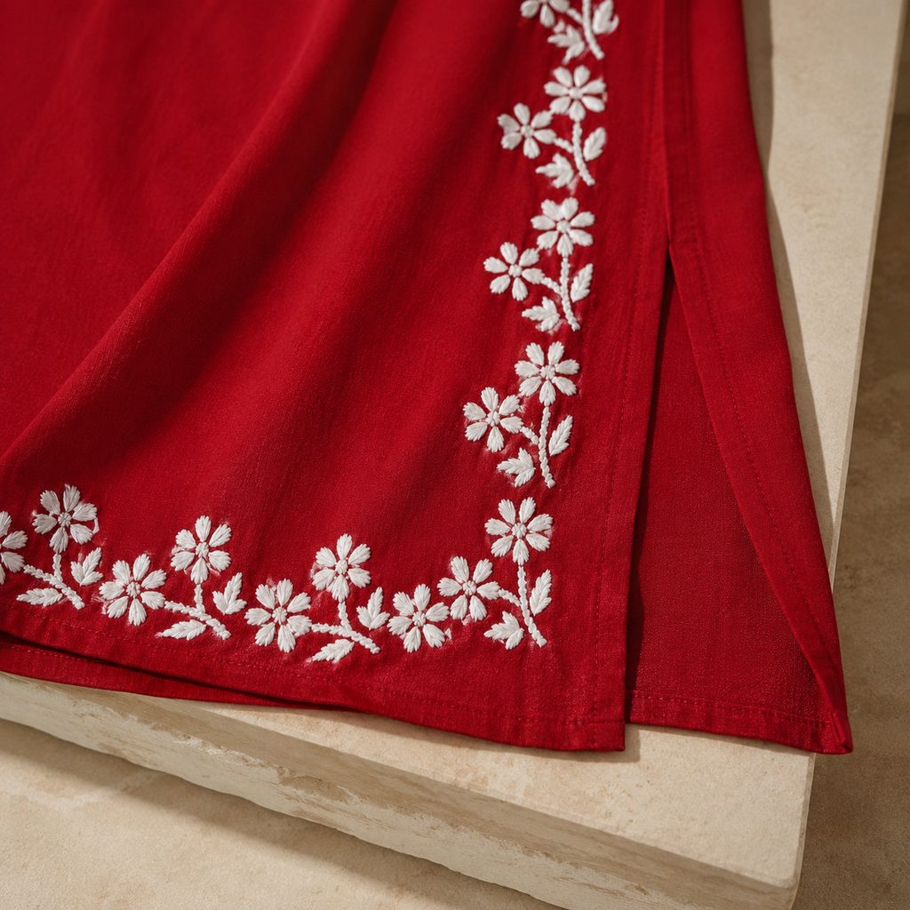 Heavy Rayon Maroon Chikankari Kurti