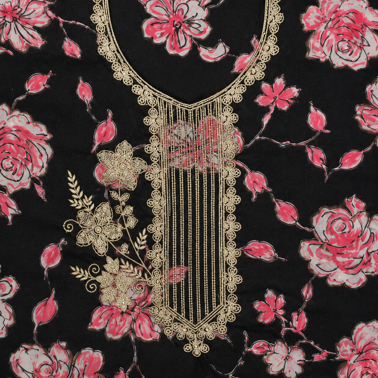 Cotton Rayon Foil Print Embroidered Partywear Suit
