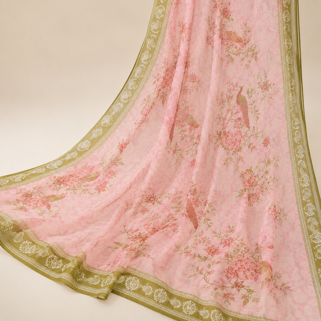 Kota Doriya Peacock Digital Print Suit