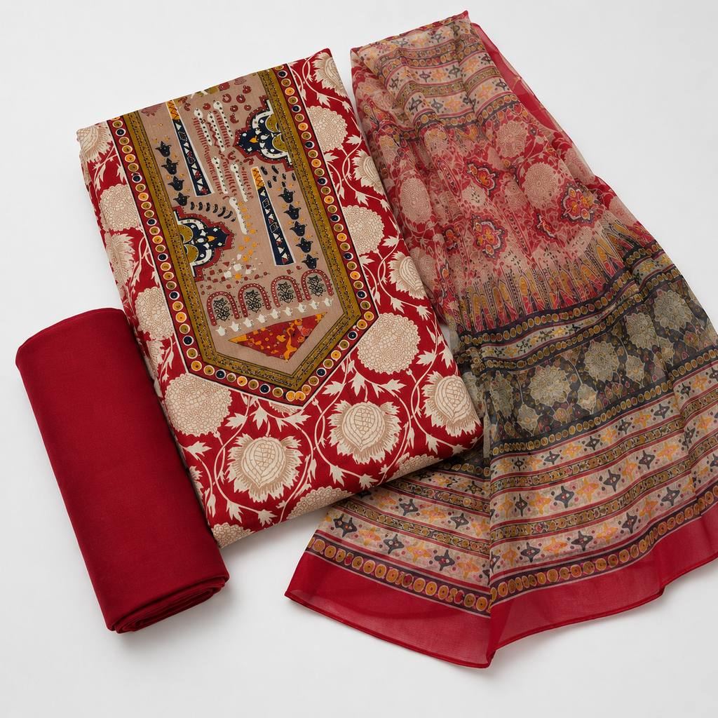 Cambric Cotton Digital Print Chiffon Dupatta Suit