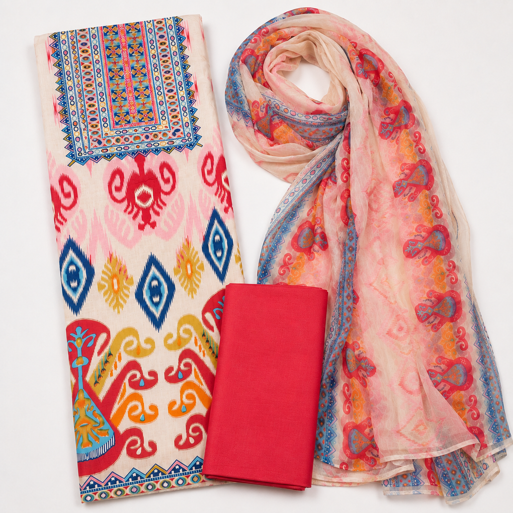 Cambric Cotton Digital Print Chiffon Dupatta Suit