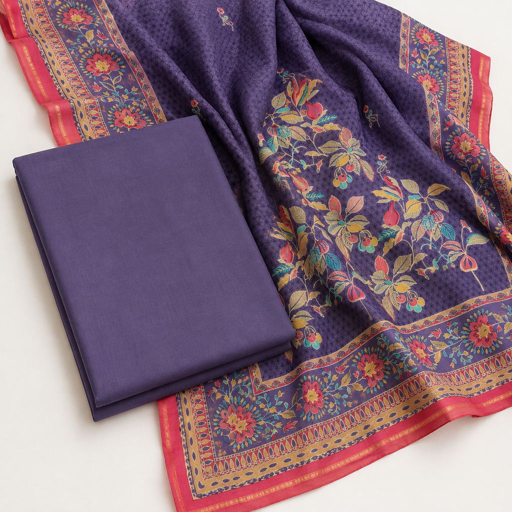Cotton Satin Digital Print With Embroidery, Dupatta Pure Mal