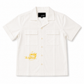 Boys’ White Short-Sleeve Casual Shirt with Dual Flap Pockets and Yellow Graphic Print