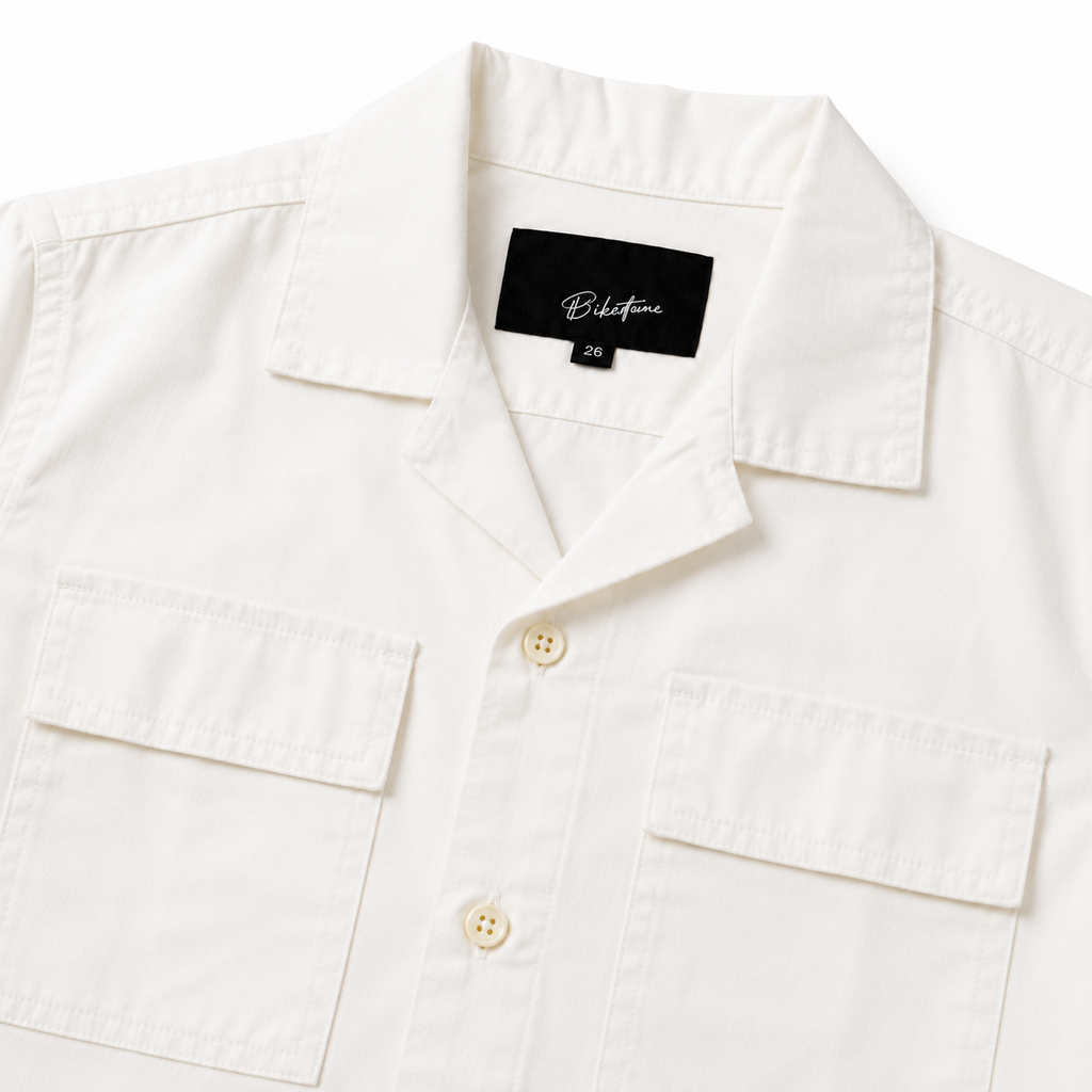 Boys’ White Short-Sleeve Casual Shirt with Dual Flap Pockets and Yellow Graphic Print