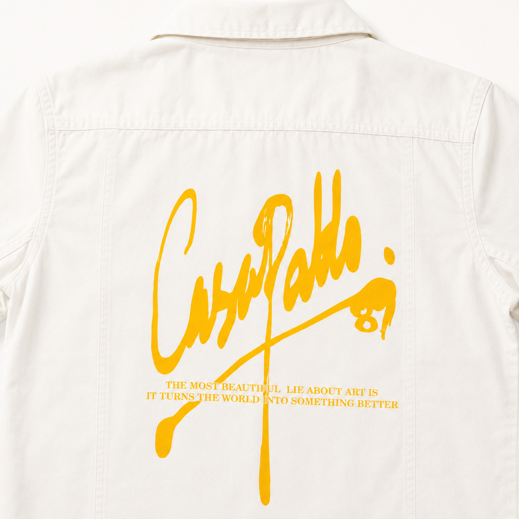 Boys’ White Short-Sleeve Casual Shirt with Dual Flap Pockets and Yellow Graphic Print