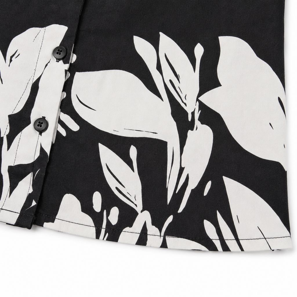 Girls’ Black and White Floral Co-Ord Set with Cropped Shirt and Wide-Leg Pants
