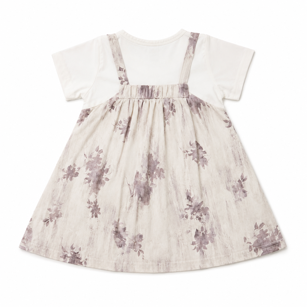 Baby Girls’ Cotton Floral Pinafore-Style Dress with White Short-Sleeve Top and Flower Appliqué
