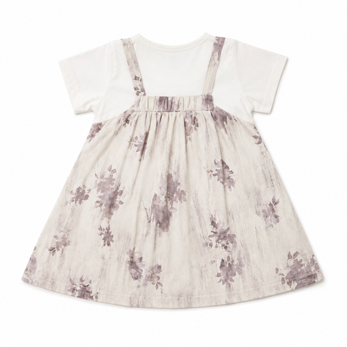 Baby Girls’ Cotton Floral Pinafore-Style Dress with White Short-Sleeve Top and Flower Appliqué