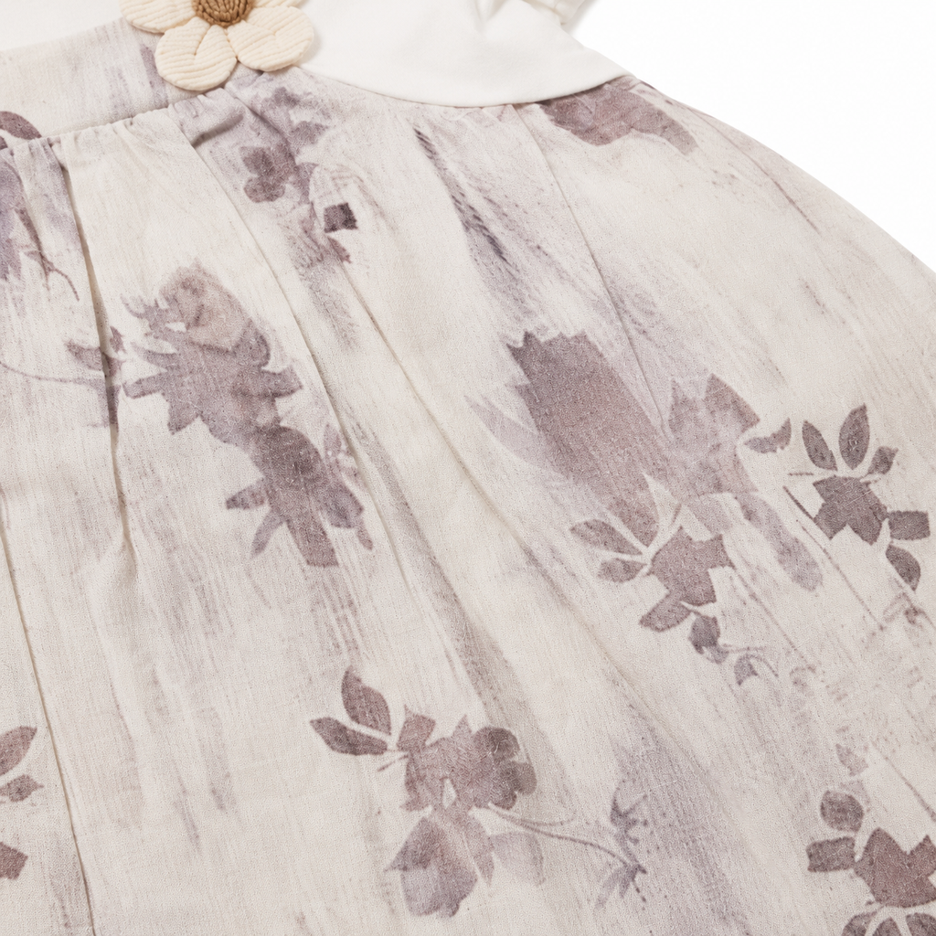 Baby Girls’ Cotton Floral Pinafore-Style Dress with White Short-Sleeve Top and Flower Appliqué