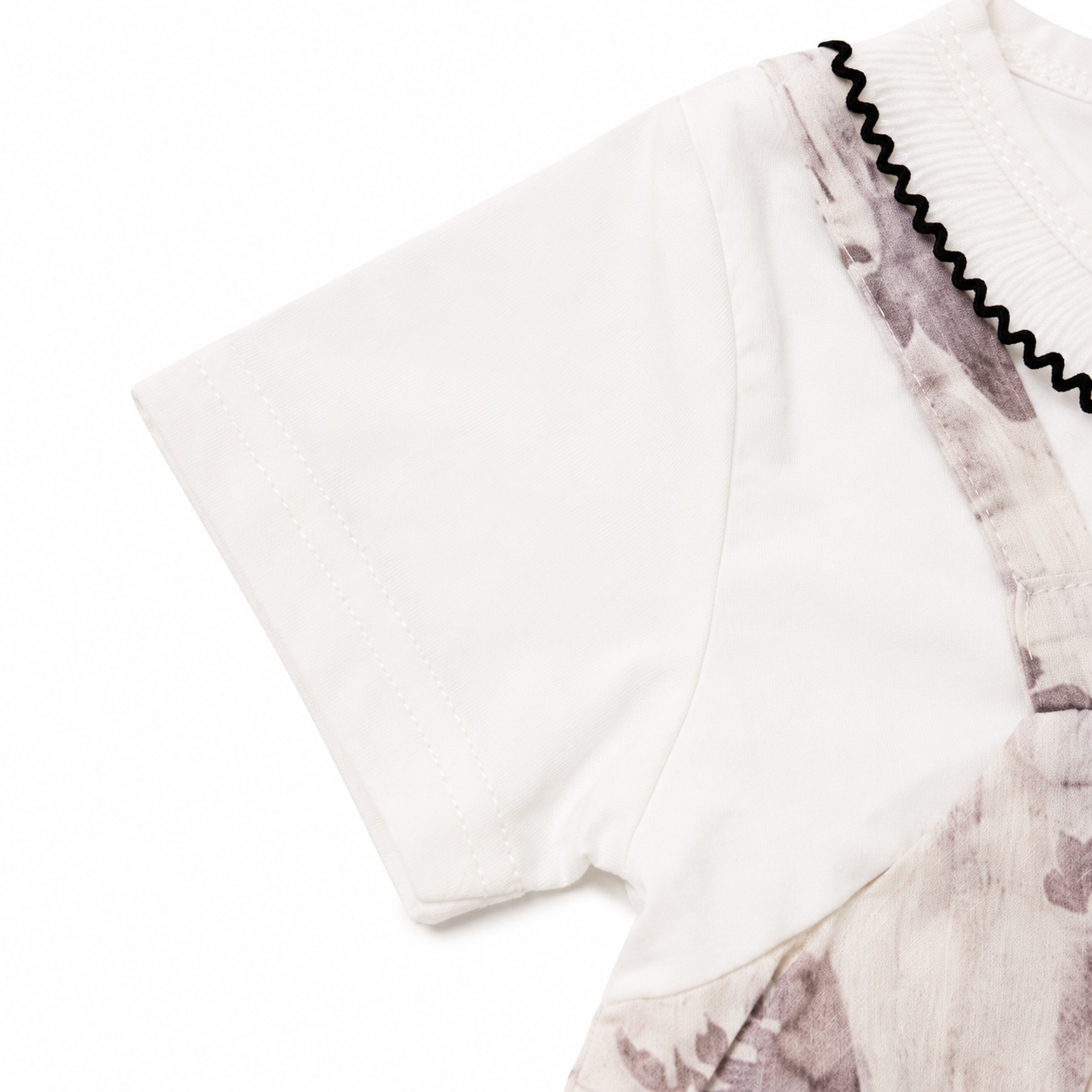 Baby Girls’ Cotton Floral Pinafore-Style Dress with White Short-Sleeve Top and Flower Appliqué
