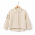 Girls’ Cream Full-Sleeve High-Low Shirt with Embroidered Sleeve Patch