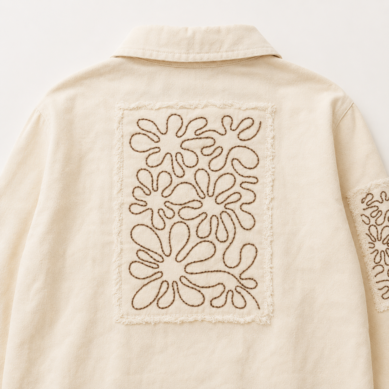Girls’ Cream Full-Sleeve High-Low Shirt with Embroidered Sleeve Patch