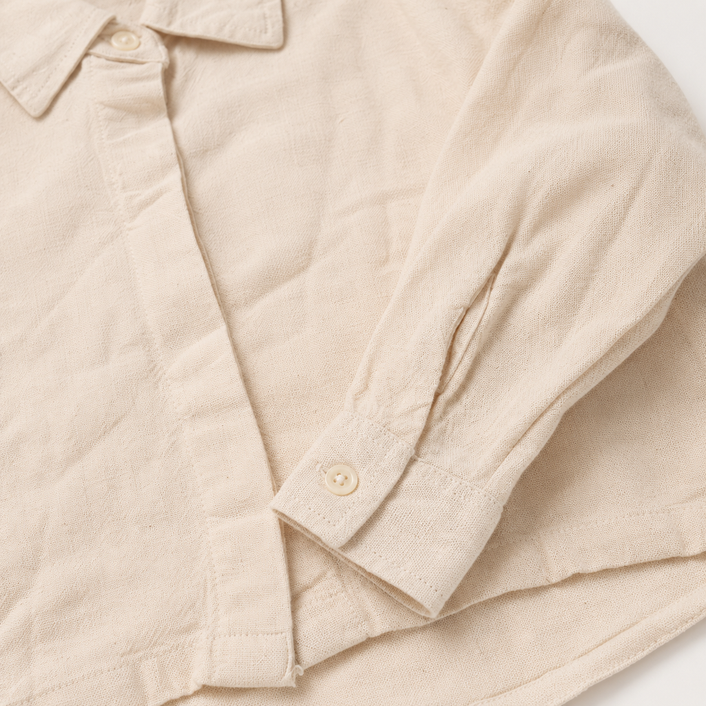 Girls’ Cream Full-Sleeve High-Low Shirt with Embroidered Sleeve Patch