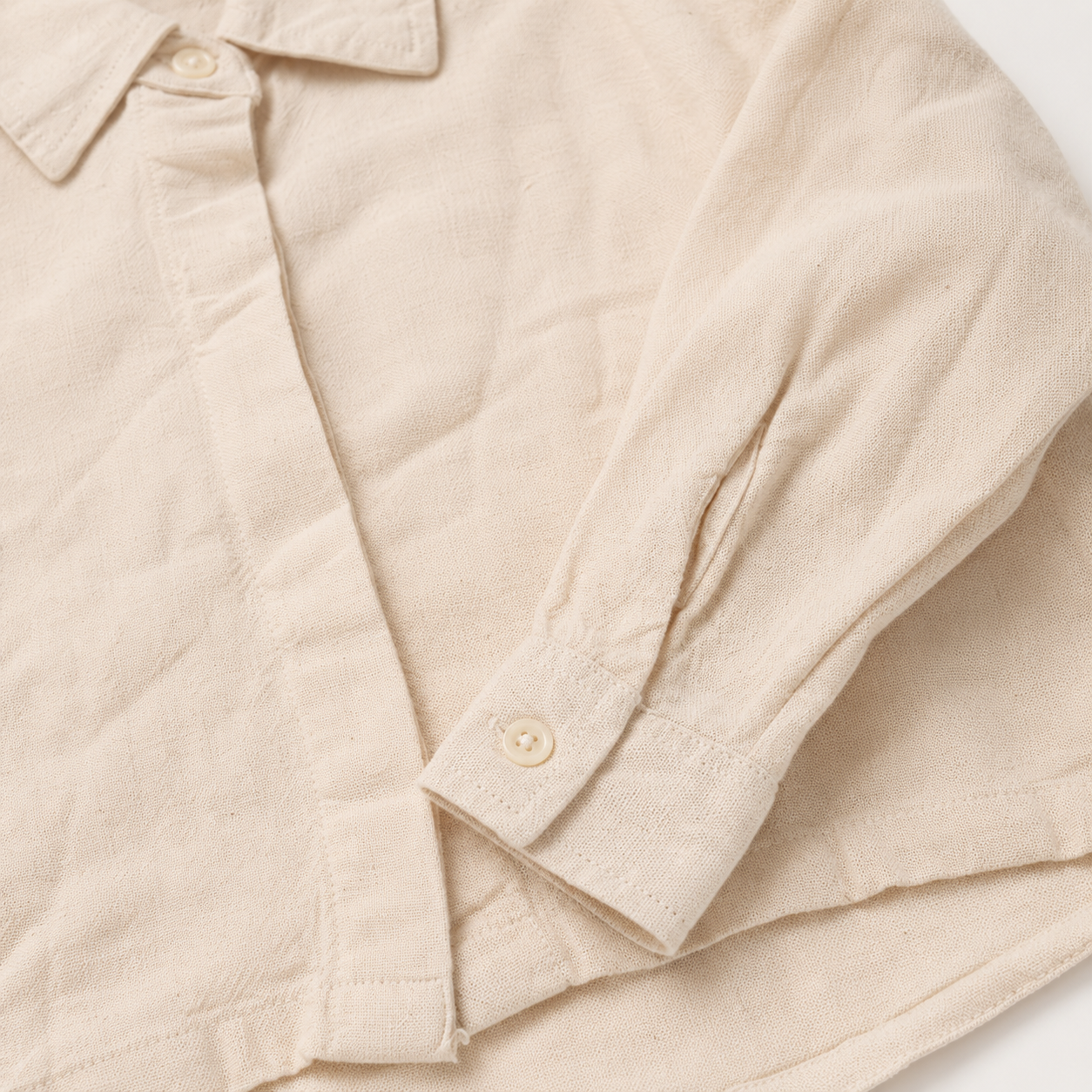 Girls’ Cream Full-Sleeve High-Low Shirt with Embroidered Sleeve Patch