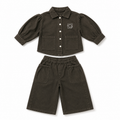 Girls’ Dark Brown Co-Ord Set with Puff-Sleeve Button-Down Top and Knee-Length Shorts