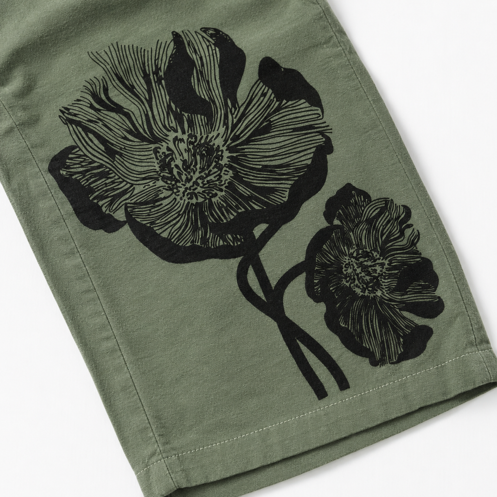 Girls’ Olive Green Floral Co-Ord Set with Cropped Shirt and Wide-Leg Pants