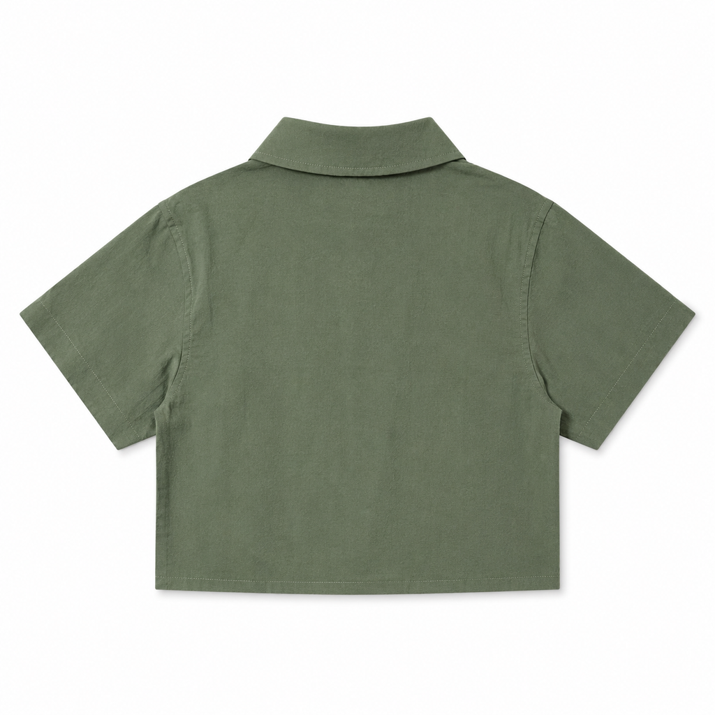 Girls’ Olive Green Floral Co-Ord Set with Cropped Shirt and Wide-Leg Pants