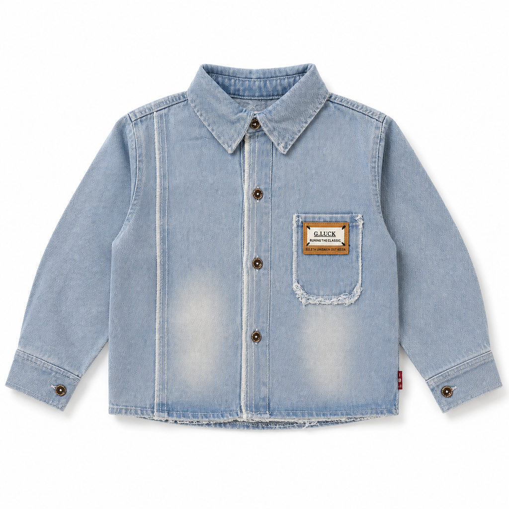 Boys’ 3-Piece Casual Outfit Set with Blue Denim Shirt, Printed T-Shirt and Black Pants