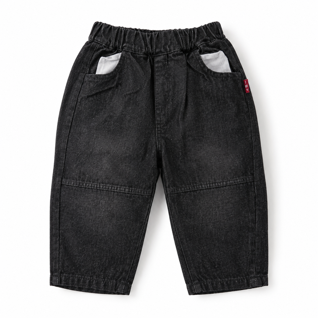 Boys’ 3-Piece Casual Outfit Set with Blue Denim Shirt, Printed T-Shirt and Black Pants