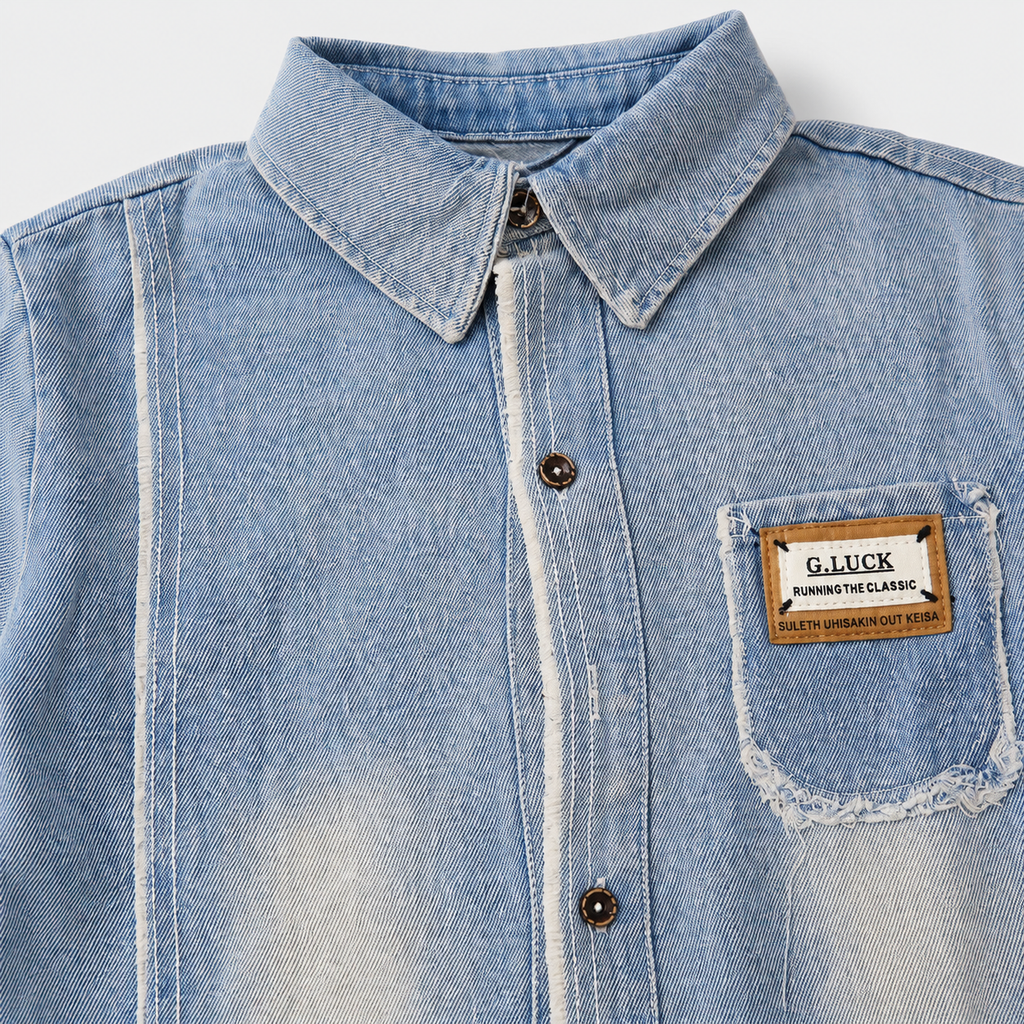 Boys’ 3-Piece Casual Outfit Set with Blue Denim Shirt, Printed T-Shirt and Black Pants