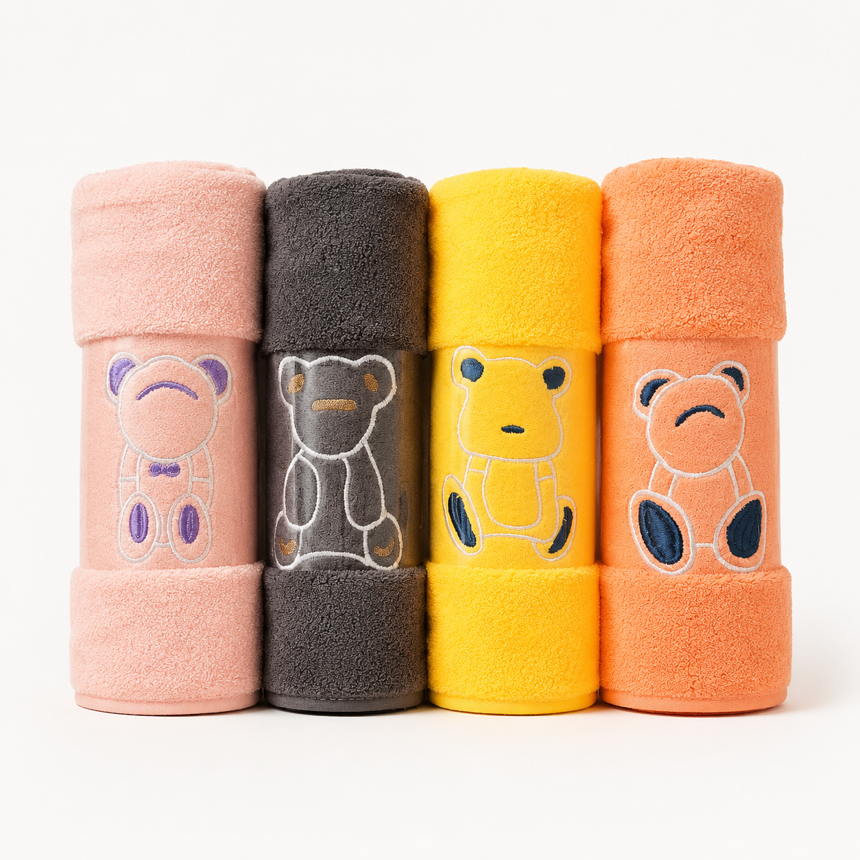 Kids’ Soft Terry Bath Towel with Embroidered Teddy Bear Design | Multiple Colour Options