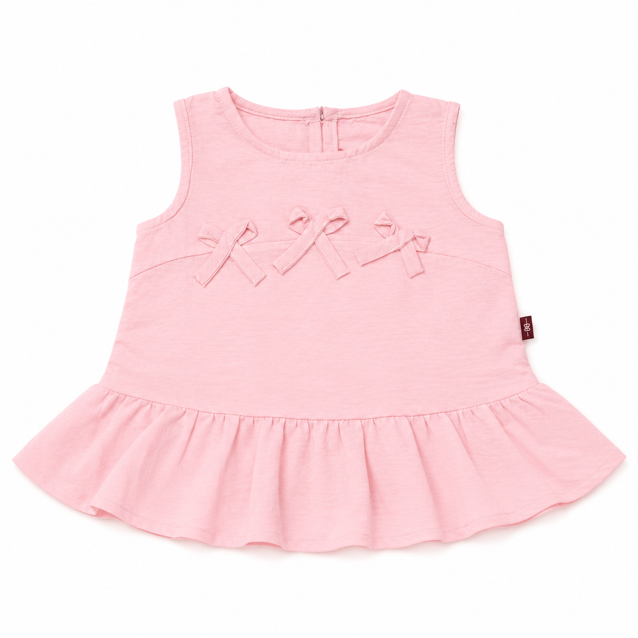 Baby Girls’ Light Pink Sleeveless Peplum Top with Decorative Bow Details