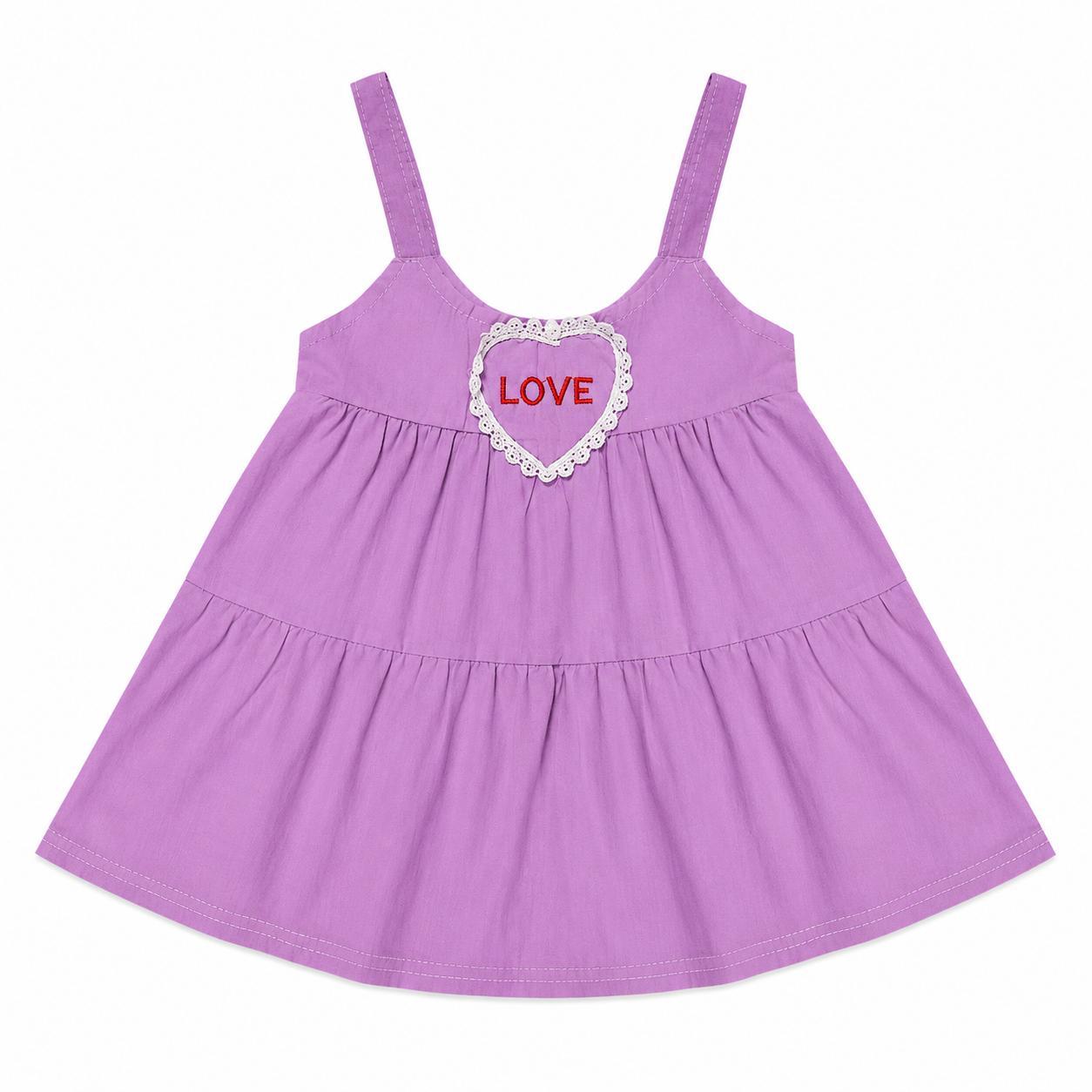 Baby Girls’ Purple Layered Frock with Floral T-Shirt, Lace Collar and Heart Patch