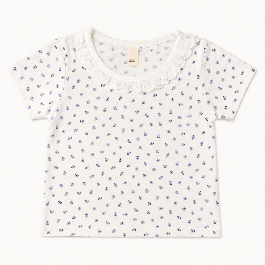 Baby Girls’ Purple Layered Frock with Floral T-Shirt, Lace Collar and Heart Patch