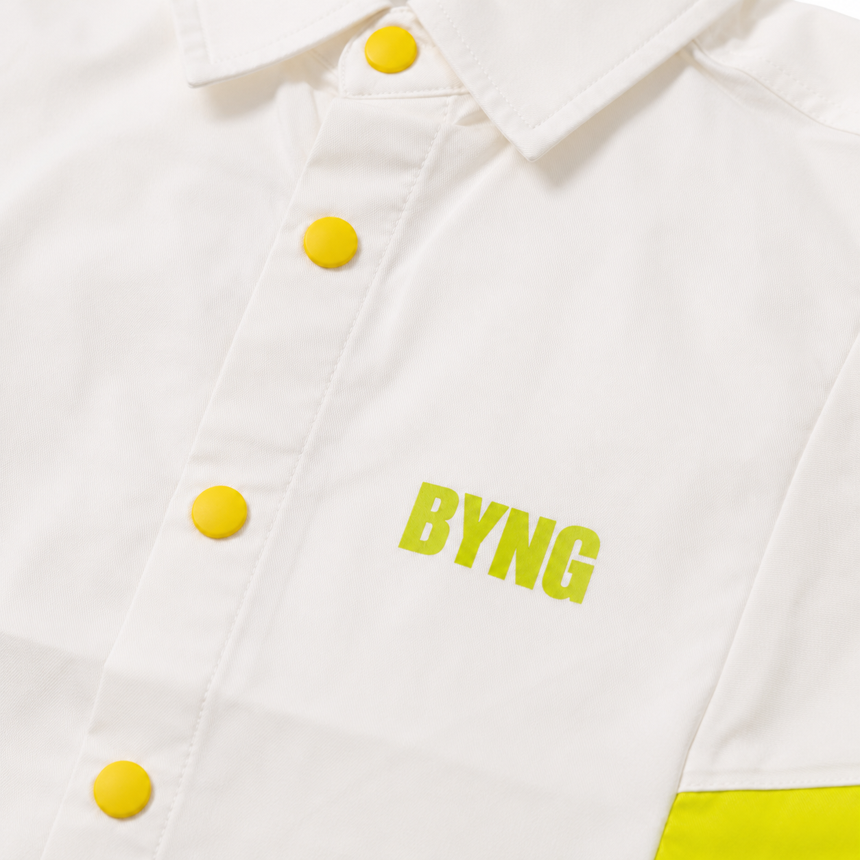 Boys’ White Full-Sleeve Colour-Block Shirt with Neon Yellow Panels and Snap Buttons