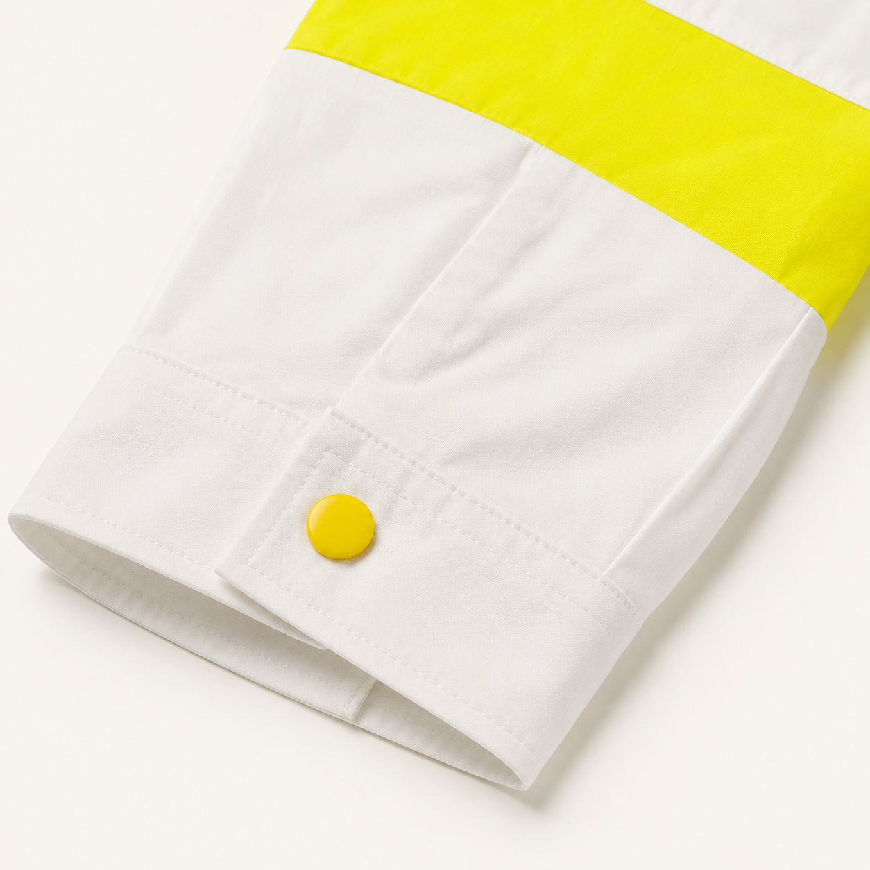 Boys’ White Full-Sleeve Colour-Block Shirt with Neon Yellow Panels and Snap Buttons