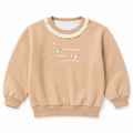 Girls’ Beige Full-Sleeve Sweatshirt with Ruffle Neck and Mushroom Appliqué
