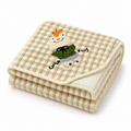 Baby Hooded Bath Towel with Checkered Corner Hood and Cute Frog Embroidery