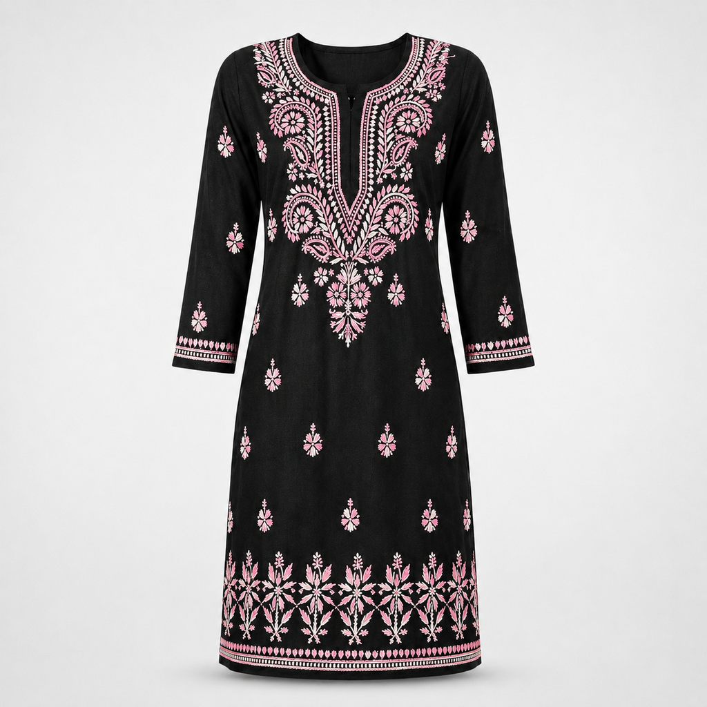 Cotton Two Shade Chikan Embroidered Kurti
