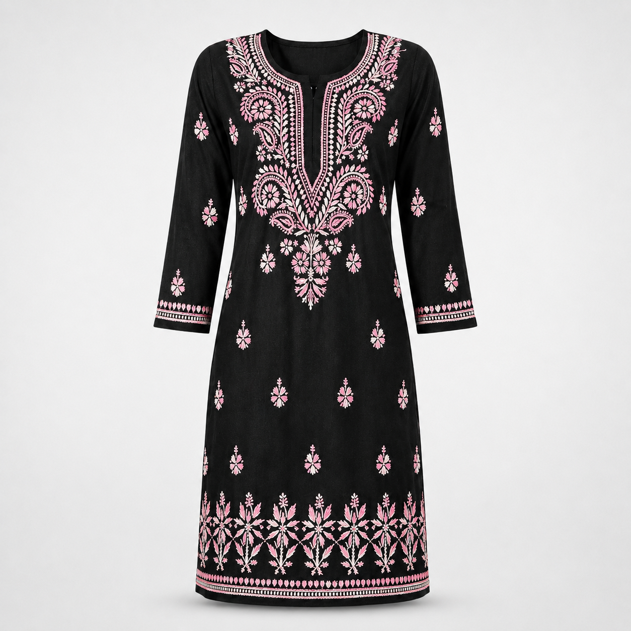 Cotton Two Shade Chikan Embroidered Kurti