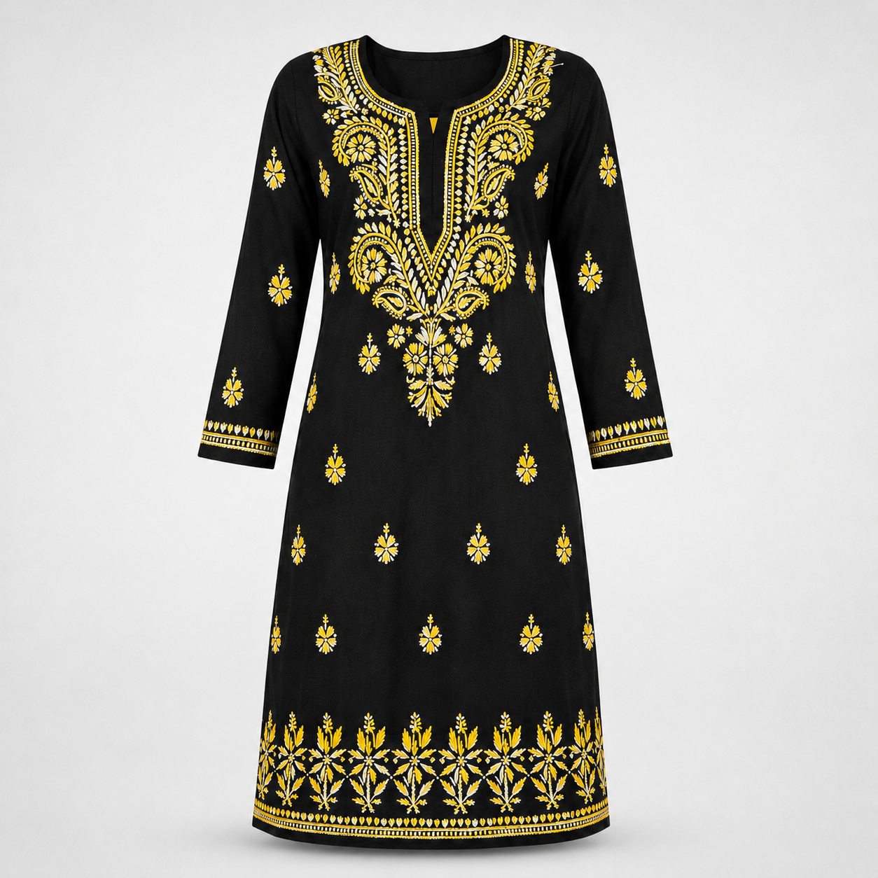 Cotton Two Shade Chikan Embroidered Kurti