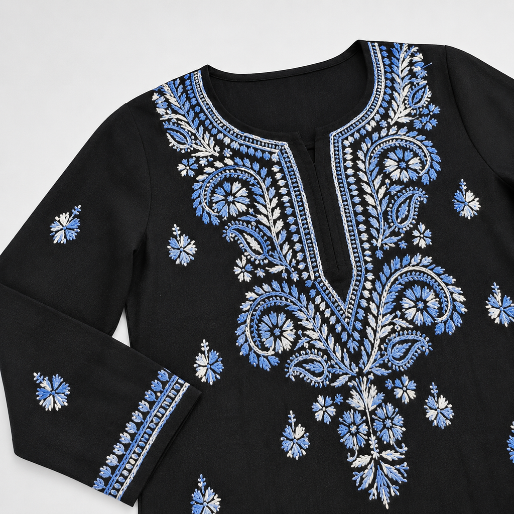 Cotton Two Shade Chikan Embroidered Kurti